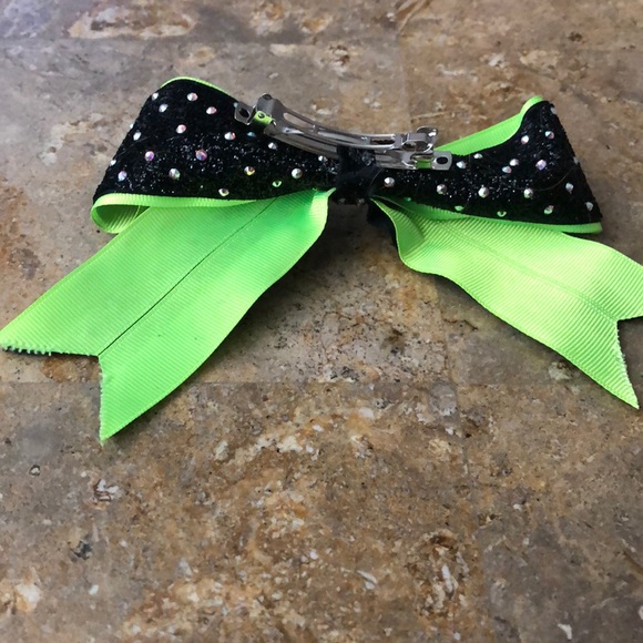 Black and Lime Green Bow with Swarovski Crystals - Picture 2 of 2